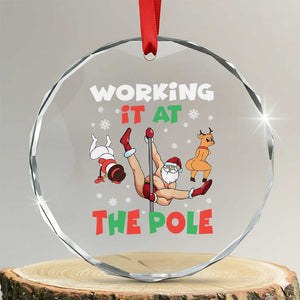 Funny Christmas Naughty Santa Crystal Glass Ornament Working It At The Pole TS11 Transparent Glass 3'' Circle Print Your Wear