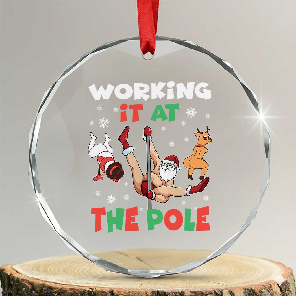 Funny Christmas Naughty Santa Crystal Glass Ornament Working It At The Pole TS11 Transparent Glass 3'' Circle Print Your Wear