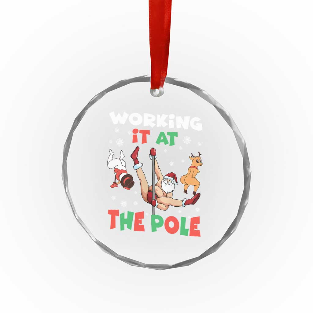 Funny Christmas Naughty Santa Crystal Glass Ornament Working It At The Pole TS11 Print Your Wear