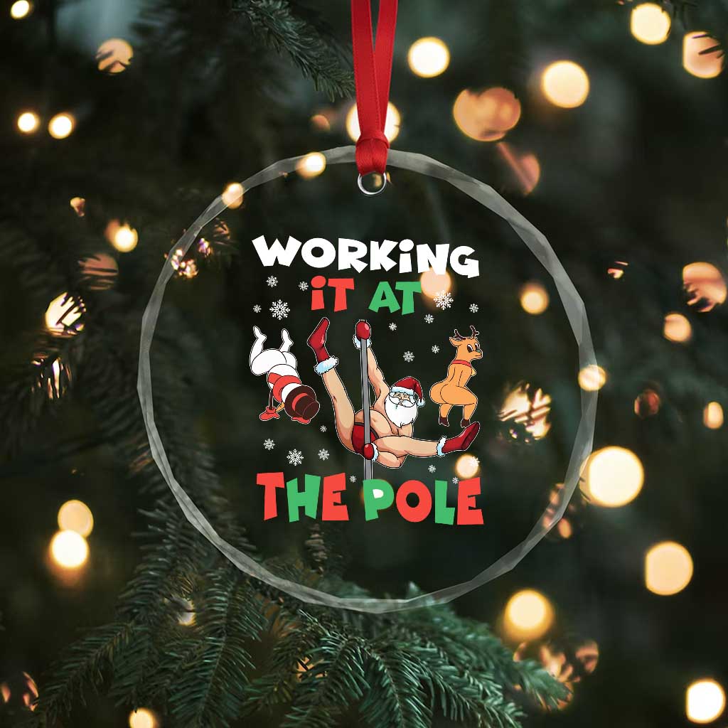 Funny Christmas Naughty Santa Crystal Glass Ornament Working It At The Pole TS11 Print Your Wear