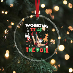 Funny Christmas Naughty Santa Crystal Glass Ornament Working It At The Pole TS11 Print Your Wear
