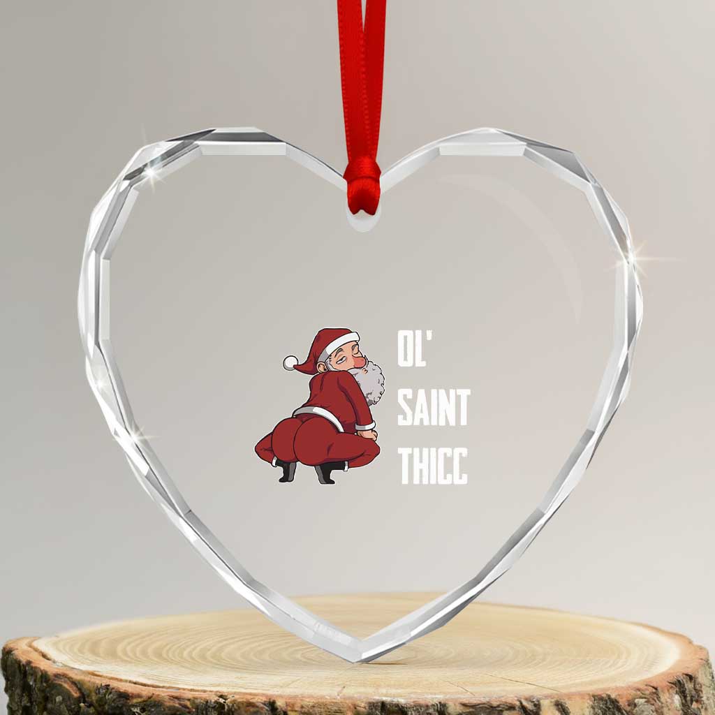 Funny Christmas Naughty Santa Heart Crystal Glass Ornament Ol' Saint Thicc Kiss My Ass TS11 Transparent Glass 3'' Heart Print Your Wear