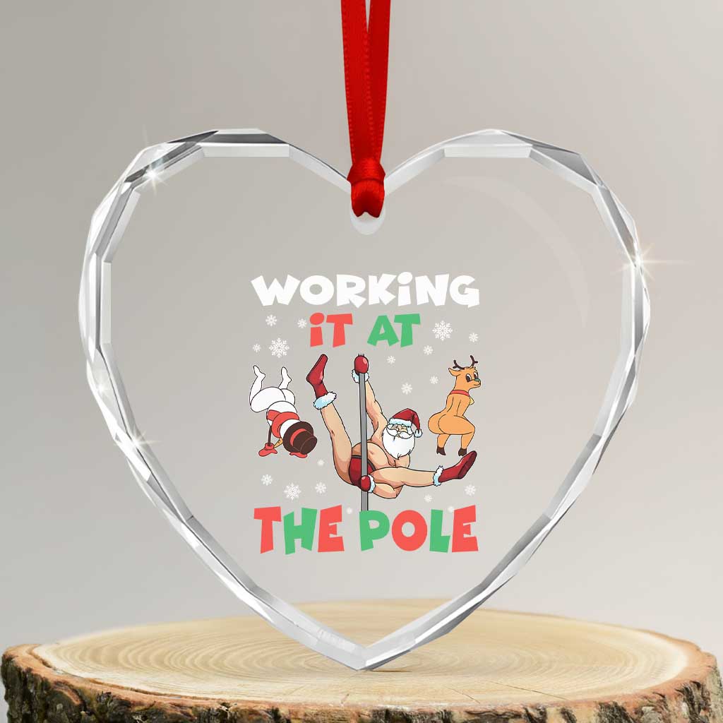 Funny Christmas Naughty Santa Heart Crystal Glass Ornament Working It At The Pole TS11 Transparent Glass 3'' Heart Print Your Wear