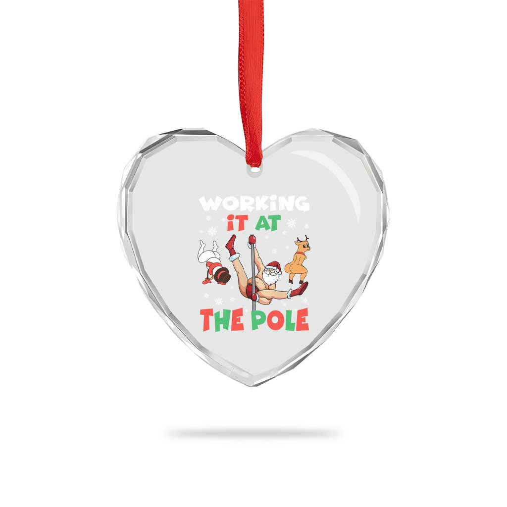 Funny Christmas Naughty Santa Heart Crystal Glass Ornament Working It At The Pole TS11 Print Your Wear