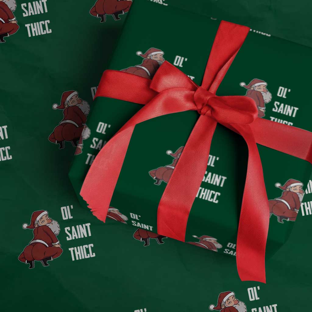 Funny Christmas Naughty Santa Wrapping Paper Roll Ol' Saint Thicc Kiss My Ass TS11 Green Print Your Wear