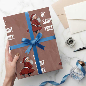 Funny Christmas Naughty Santa Wrapping Paper Roll Ol' Saint Thicc Kiss My Ass TS11 Mocha Print Your Wear