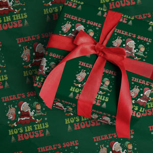 Funny Christmas Naughty Santa Wrapping Paper Roll There's Some Ho's In This House Elf Reindeers TS11 Green Print Your Wear