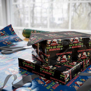 Funny Christmas Naughty Santa Wrapping Paper Roll There's Some Ho's In This House Elf Reindeers TS11 Black Print Your Wear