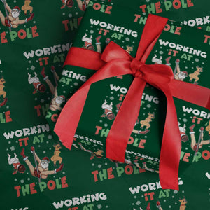 Funny Christmas Naughty Santa Wrapping Paper Roll Working It At The Pole TS11 Green Print Your Wear