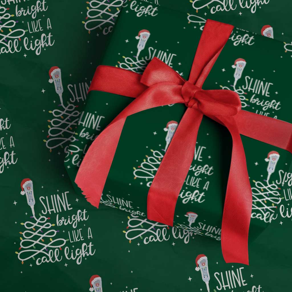 Funny Christmas Nurse Wrapping Paper Roll Shine Bright Like A Call Light Led Lights TS11 Green Print Your Wear