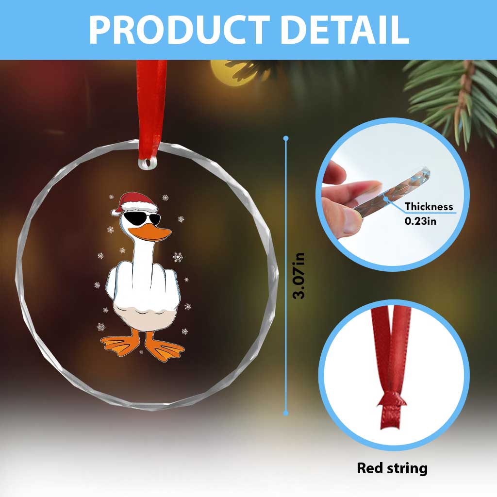 Funny Christmas Offensive Rude Duck Crystal Glass Ornament I Dont Give A Duck Middle Finger Xmas TS11 Print Your Wear