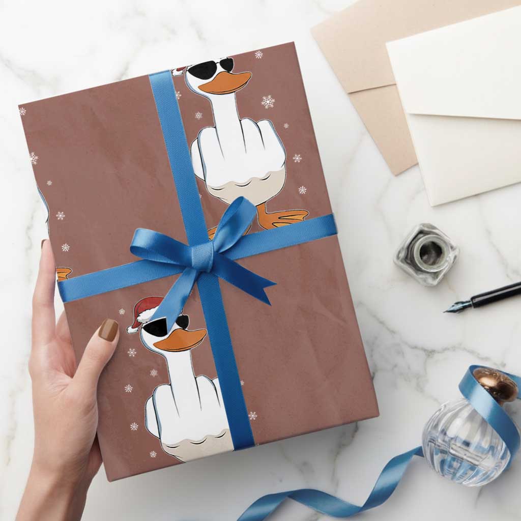 Funny Christmas Offensive Rude Duck Wrapping Paper Roll I Dont Give A Duck Middle Finger Xmas TS11 Mocha Print Your Wear