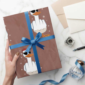 Funny Christmas Offensive Rude Duck Wrapping Paper Roll I Dont Give A Duck Middle Finger Xmas TS11 Mocha Print Your Wear