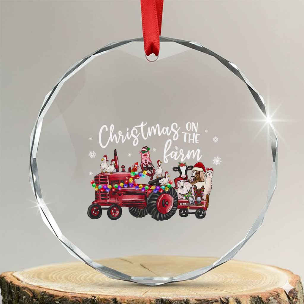 Funny Christmas On The Farm Crystal Glass Ornament Vintage Red Tractor Livestock TS11 Transparent Glass 3'' Circle Print Your Wear