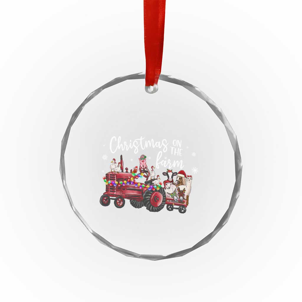 Funny Christmas On The Farm Crystal Glass Ornament Vintage Red Tractor Livestock TS11 Print Your Wear
