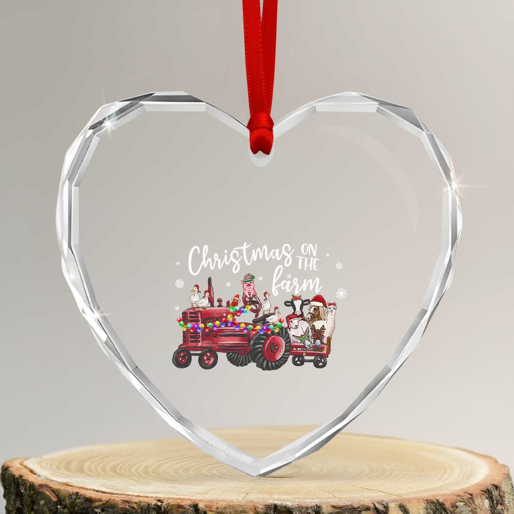 Funny Christmas On The Farm Heart Crystal Glass Ornament Vintage Red Tractor Livestock TS11 Transparent Glass 3'' Heart Print Your Wear