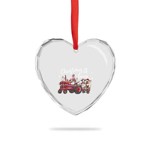 Funny Christmas On The Farm Heart Crystal Glass Ornament Vintage Red Tractor Livestock TS11 Print Your Wear
