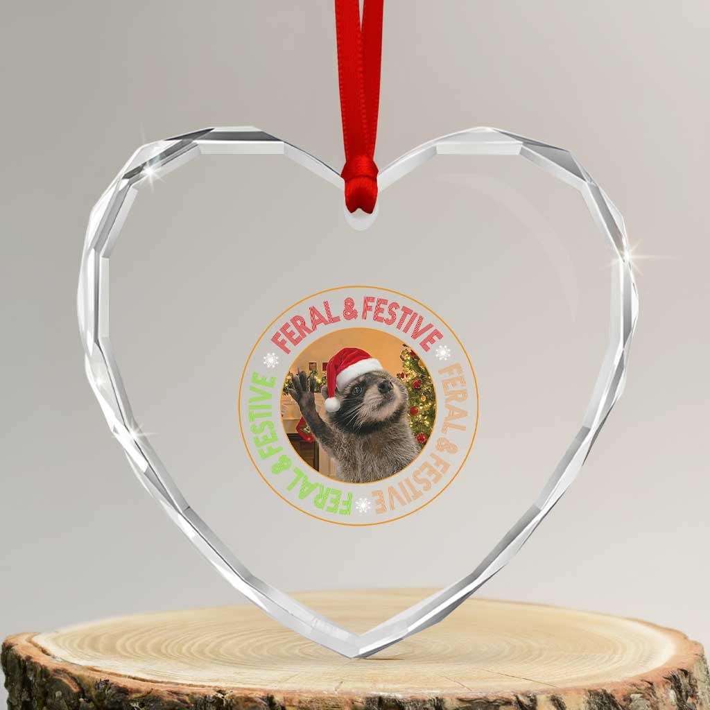 Funny Christmas Pedro The Racoon Heart Crystal Glass Ornament Feral And Festive Xmas Santa Trash Panda TS11 Transparent Glass 3'' Heart Print Your Wear