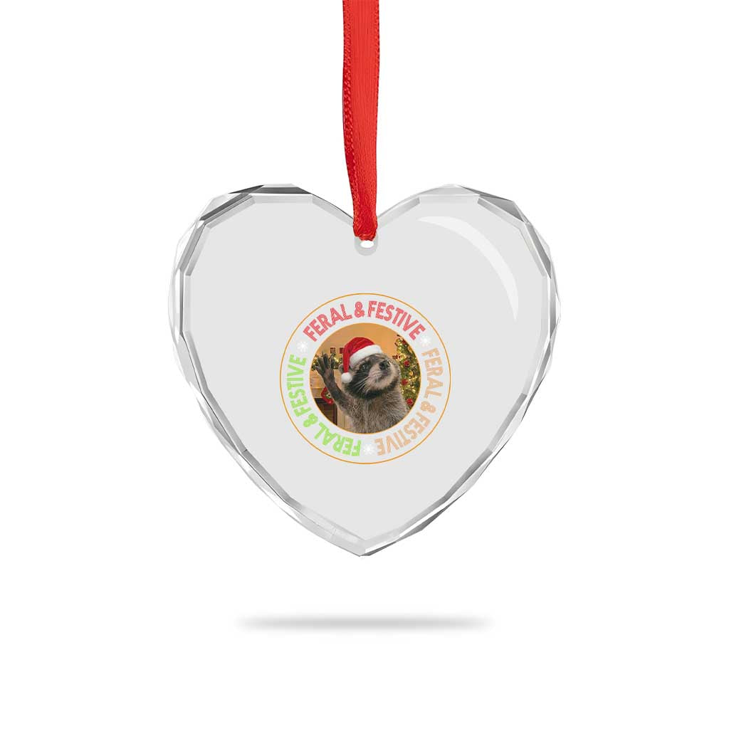 Funny Christmas Pedro The Racoon Heart Crystal Glass Ornament Feral And Festive Xmas Santa Trash Panda TS11 Print Your Wear