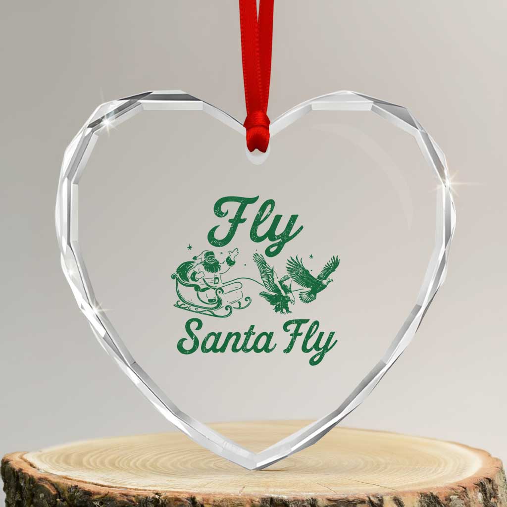 Funny Christmas Philadelphia Fan Heart Crystal Glass Ornament Fly Santa Fly Eagles Philly Pride TS11 Transparent Glass 3'' Heart Print Your Wear