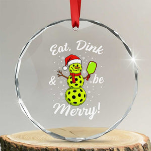Funny Christmas Pickleball Crystal Glass Ornament Eat Dink And Be Merry Snowman TS11 Transparent Glass 3'' Circle Print Your Wear