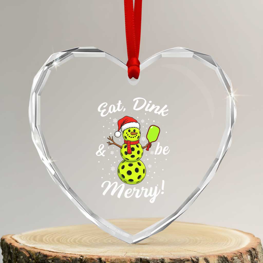 Funny Christmas Pickleball Heart Crystal Glass Ornament Eat Dink And Be Merry Snowman TS11 Transparent Glass 3'' Heart Print Your Wear