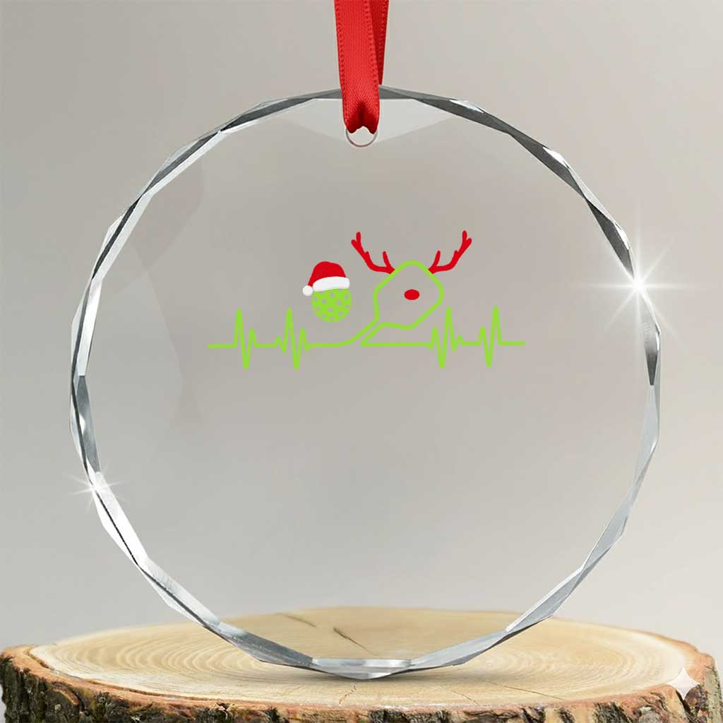 Funny Christmas Pickleball Heartbeat Santa Hat Crystal Glass Ornament TS11 Transparent Glass 3'' Circle Print Your Wear