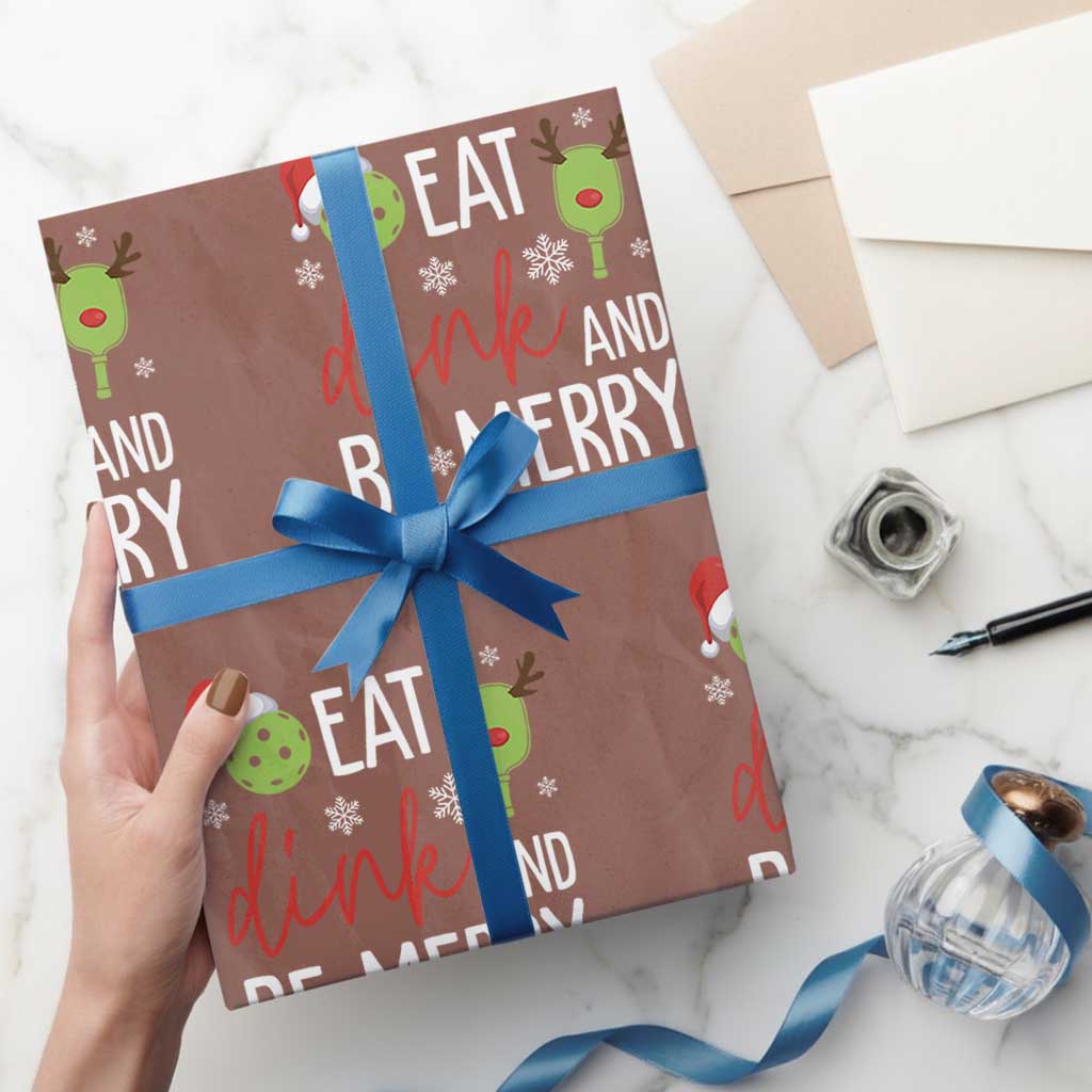 Funny Christmas Pickleball Wrapping Paper Roll Eat Dink And Be Merry TS11 Mocha Print Your Wear