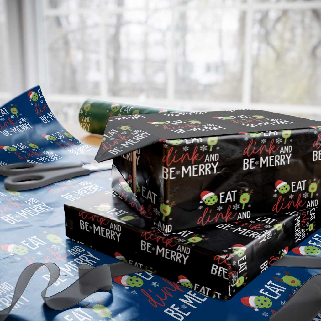 Funny Christmas Pickleball Wrapping Paper Roll Eat Dink And Be Merry TS11 Black Print Your Wear