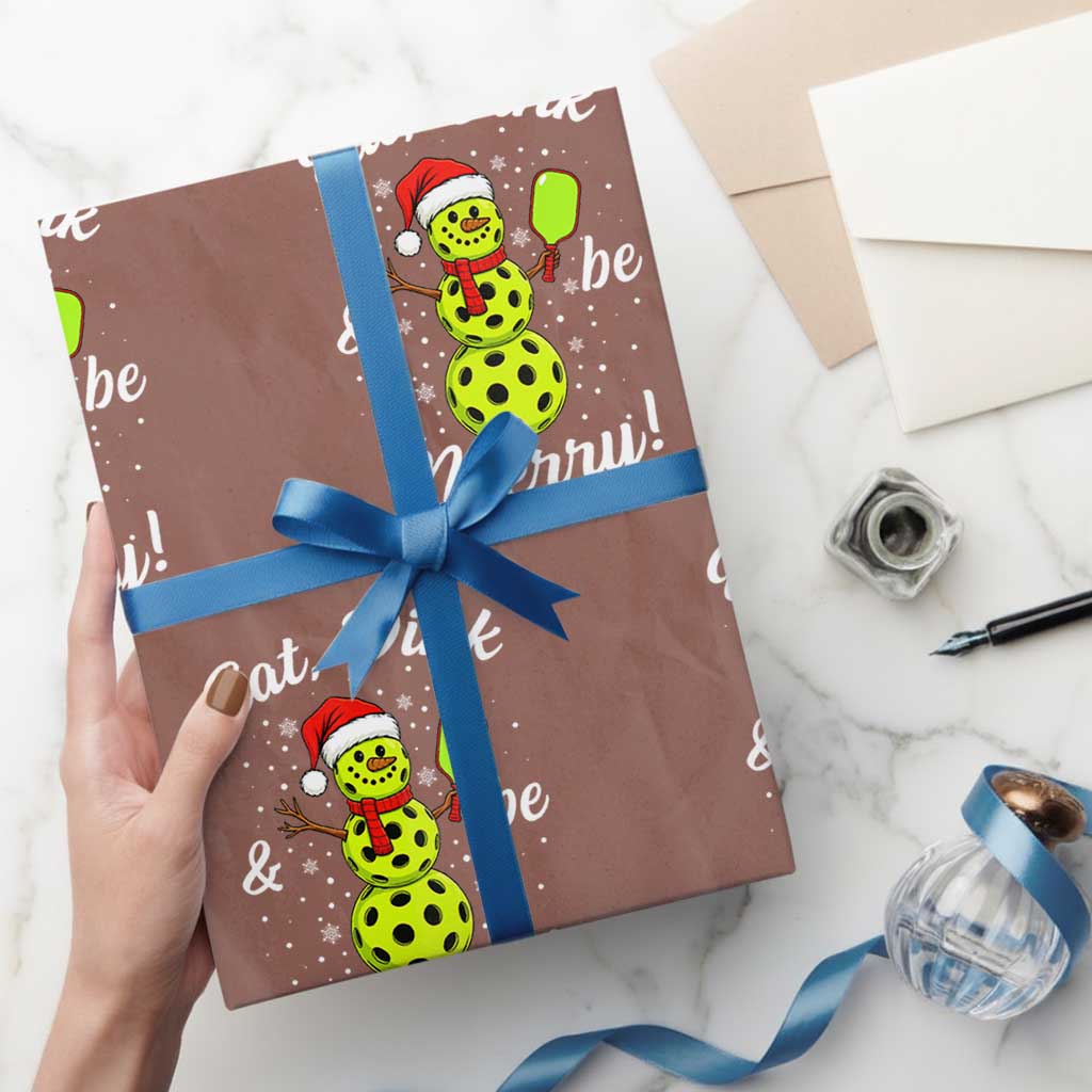 Funny Christmas Pickleball Wrapping Paper Roll Eat Dink And Be Merry Snowman TS11 Mocha Print Your Wear
