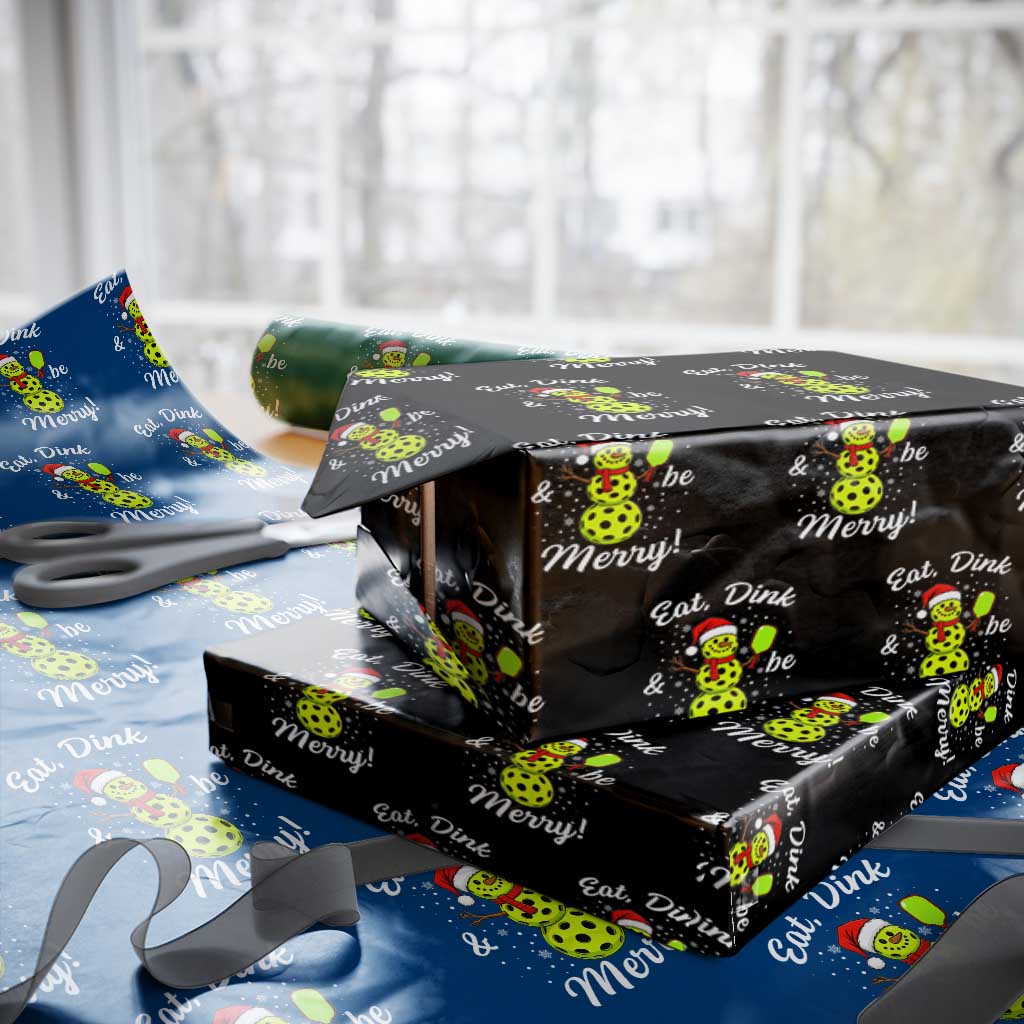 Funny Christmas Pickleball Wrapping Paper Roll Eat Dink And Be Merry Snowman TS11 Black Print Your Wear