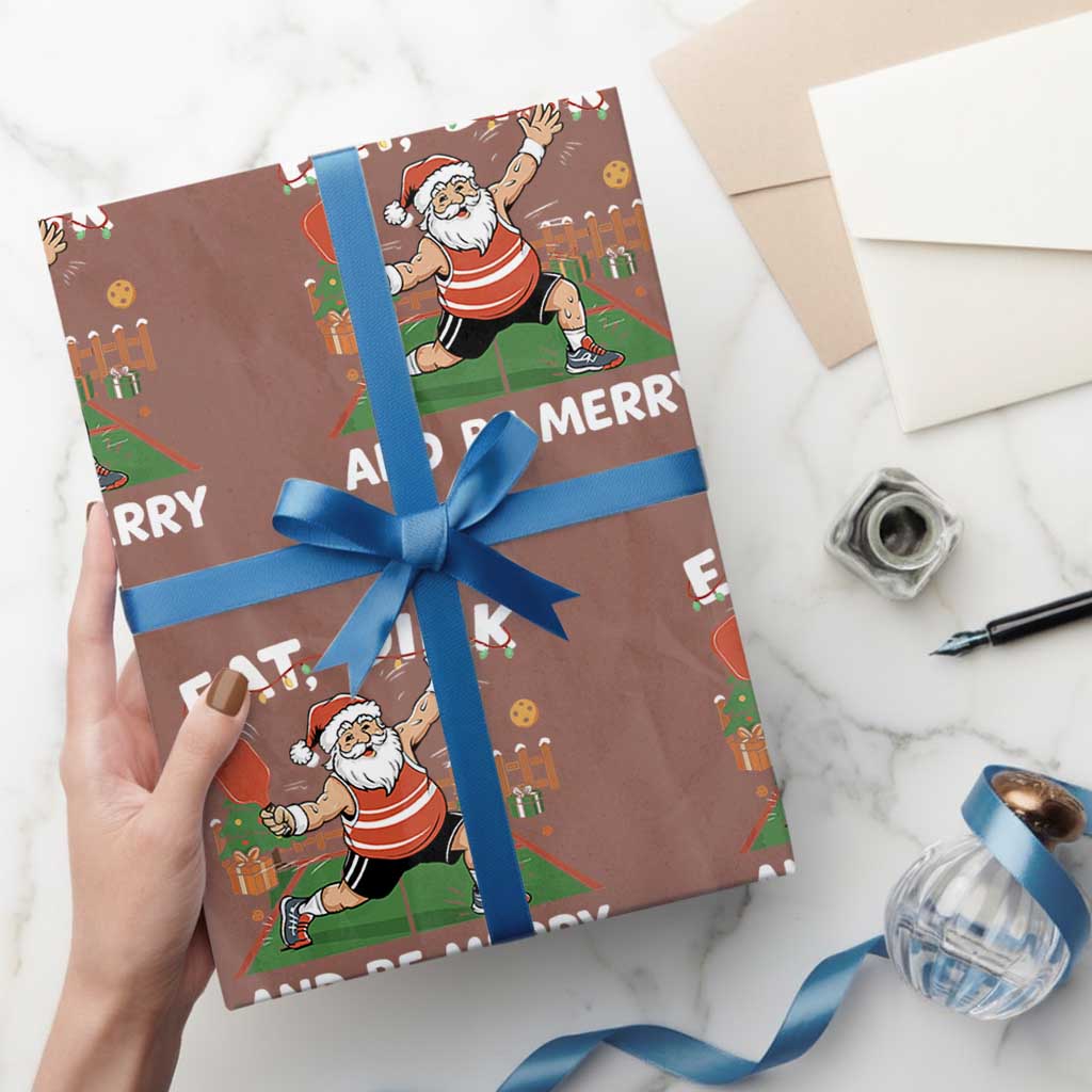 Funny Christmas Pickleball Wrapping Paper Roll Eat Dink And Be Merry Xmas Santa TS11 Mocha Print Your Wear