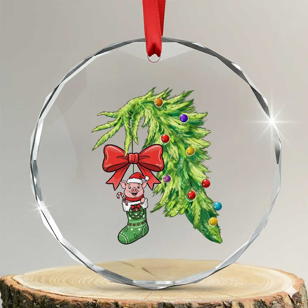 Funny Christmas Pig In Green Hand Naughty Crystal Glass Ornament Pet Lover Gift TS12 Transparent Glass 3'' Circle Print Your Wear
