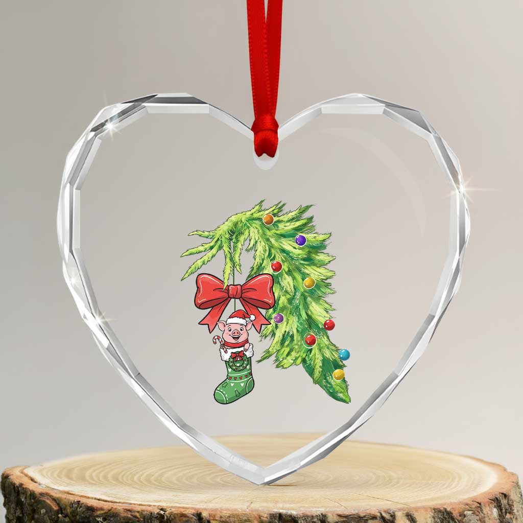 Funny Christmas Pig In Green Hand Naughty Heart Crystal Glass Ornament Pet Lover Gift TS12 Transparent Glass 3'' Heart Print Your Wear