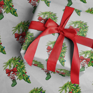 Funny Christmas Pig In Green Hand Naughty Wrapping Paper Roll Pet Lover Gift TS12 White Print Your Wear