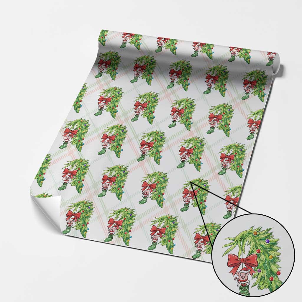 Funny Christmas Pig In Green Hand Naughty Wrapping Paper Roll Pet Lover Gift TS12 Christmas Plaid Print Your Wear