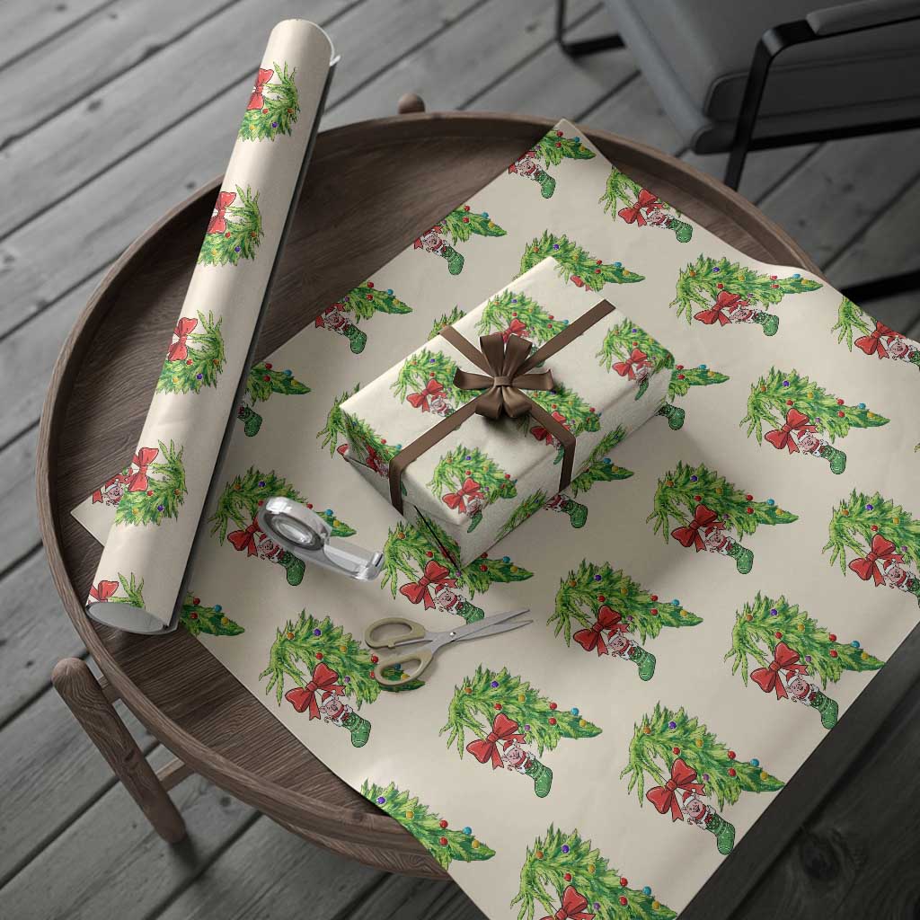 Funny Christmas Pig In Green Hand Naughty Wrapping Paper Roll Pet Lover Gift TS12 Beige Print Your Wear