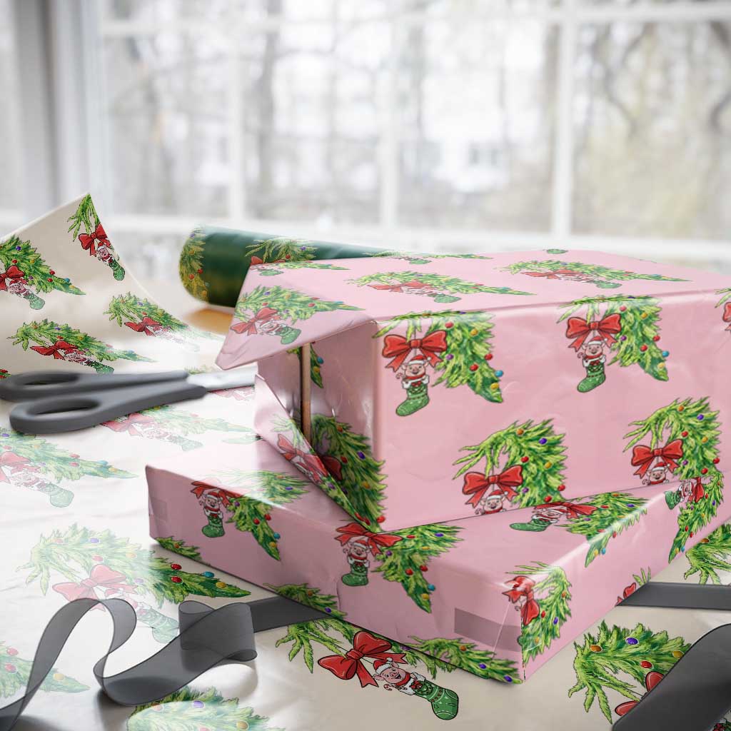 Funny Christmas Pig In Green Hand Naughty Wrapping Paper Roll Pet Lover Gift TS12 Light Pink Print Your Wear