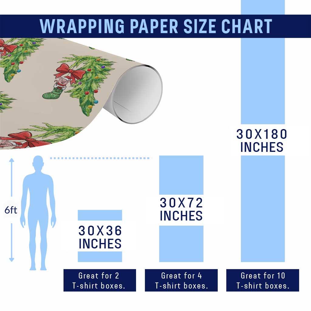 Funny Christmas Pig In Green Hand Naughty Wrapping Paper Roll Pet Lover Gift TS12 Print Your Wear