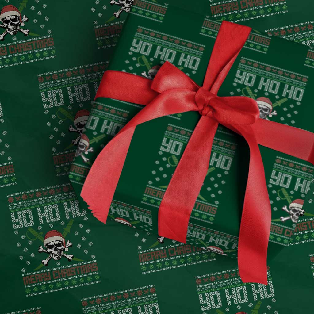 Funny Christmas Pirate Santa Wrapping Paper Roll Yo Ho Ho Merry Christmas Skull Santa Hat TS11 Green Print Your Wear