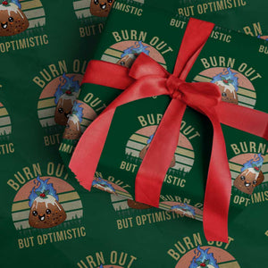 Funny Christmas Pudding Wrapping Paper Roll Burn Out But Optimistic Blue Flame TS11 Green Print Your Wear