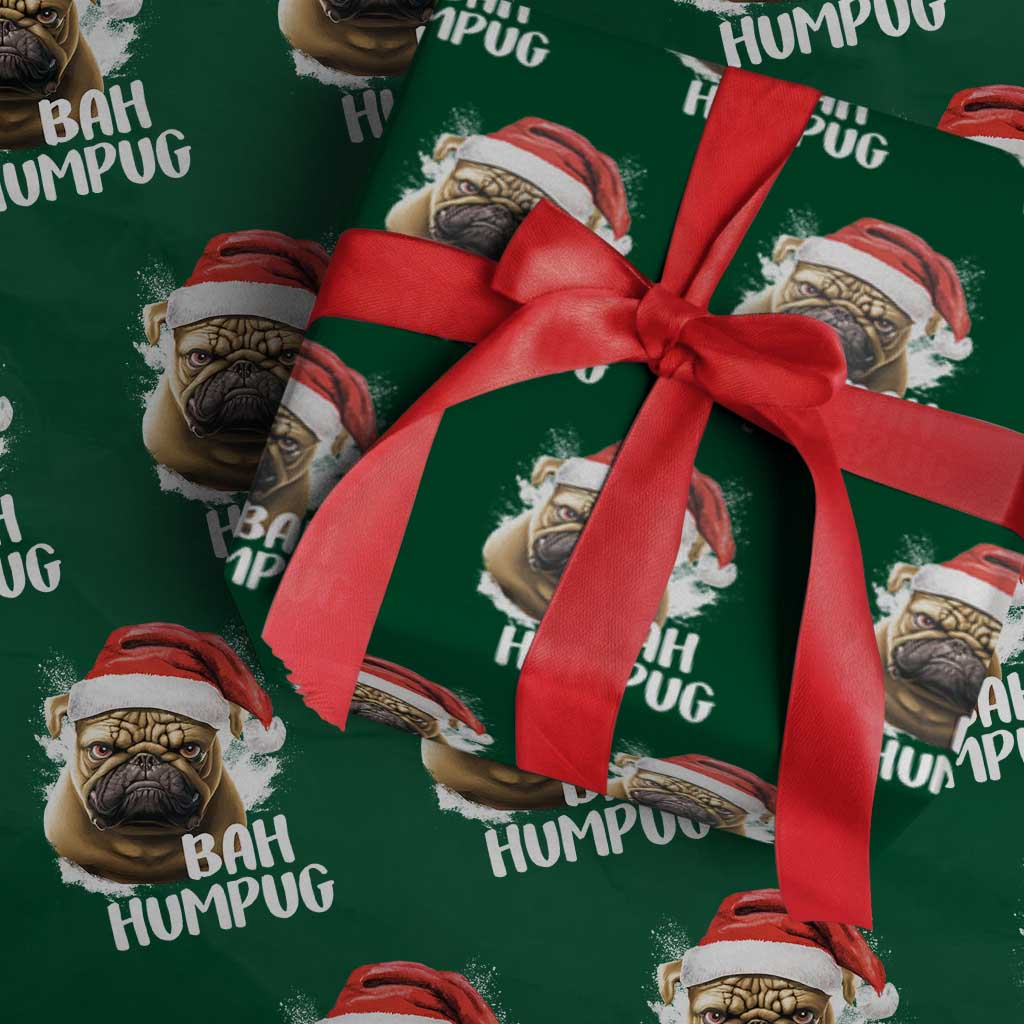 Funny Christmas Pug Dog Wrapping Paper Roll Bah Humpug Humbug Cute Pet TS11 Green Print Your Wear