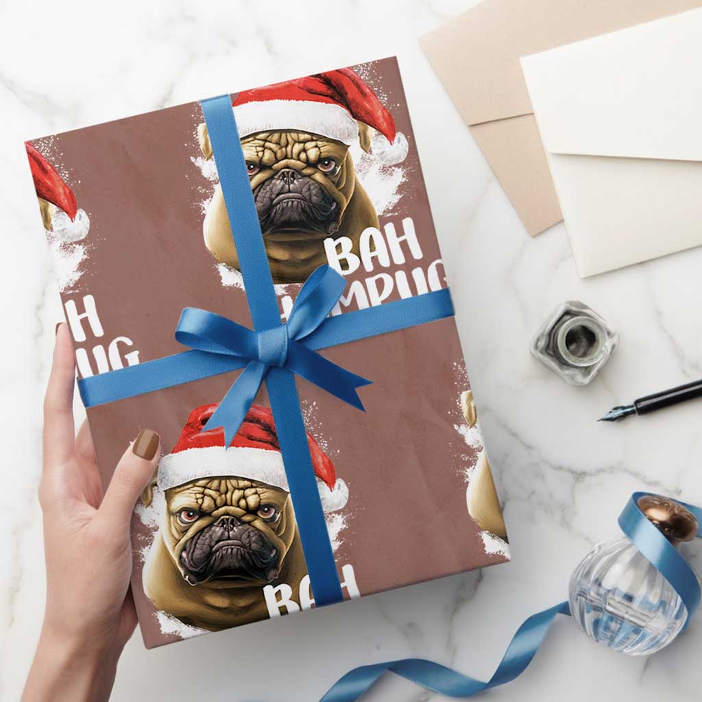Funny Christmas Pug Dog Wrapping Paper Roll Bah Humpug Humbug Cute Pet TS11 Mocha Print Your Wear