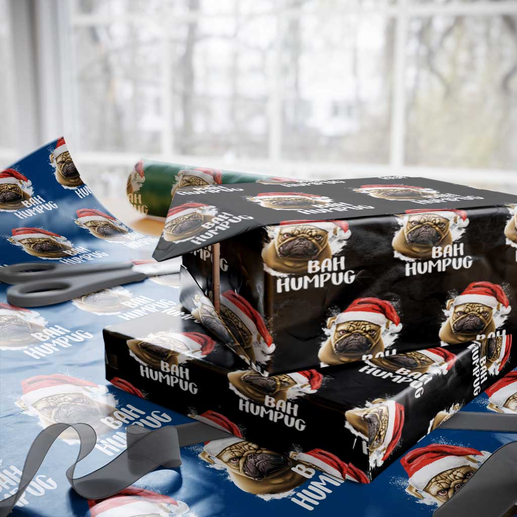 Funny Christmas Pug Dog Wrapping Paper Roll Bah Humpug Humbug Cute Pet TS11 Black Print Your Wear