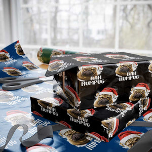 Funny Christmas Pug Dog Wrapping Paper Roll Bah Humpug Humbug Cute Pet TS11 Black Print Your Wear