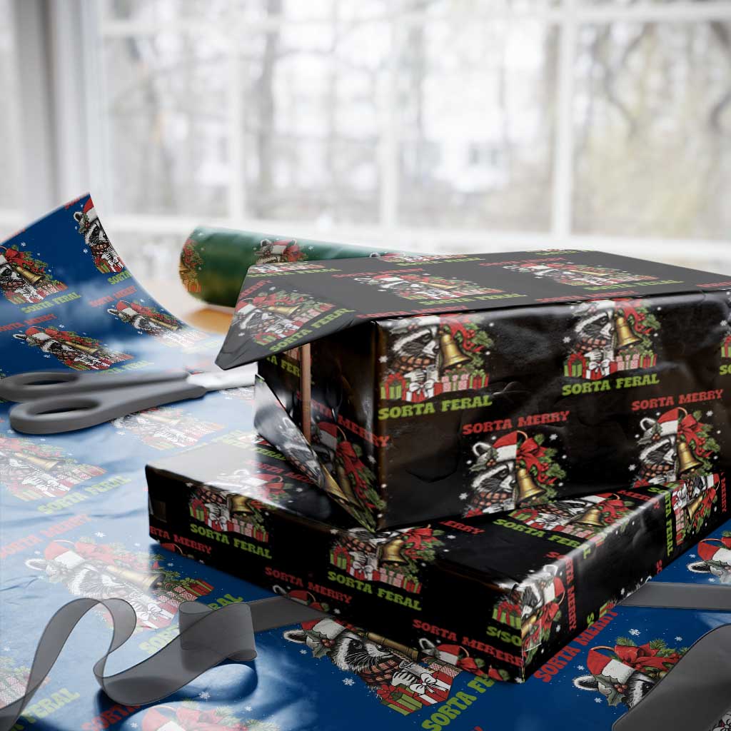 Funny Christmas Racoon Wrapping Paper Roll Sorta Merry Sorta Feral Xmas Wreath TS11 Black Print Your Wear