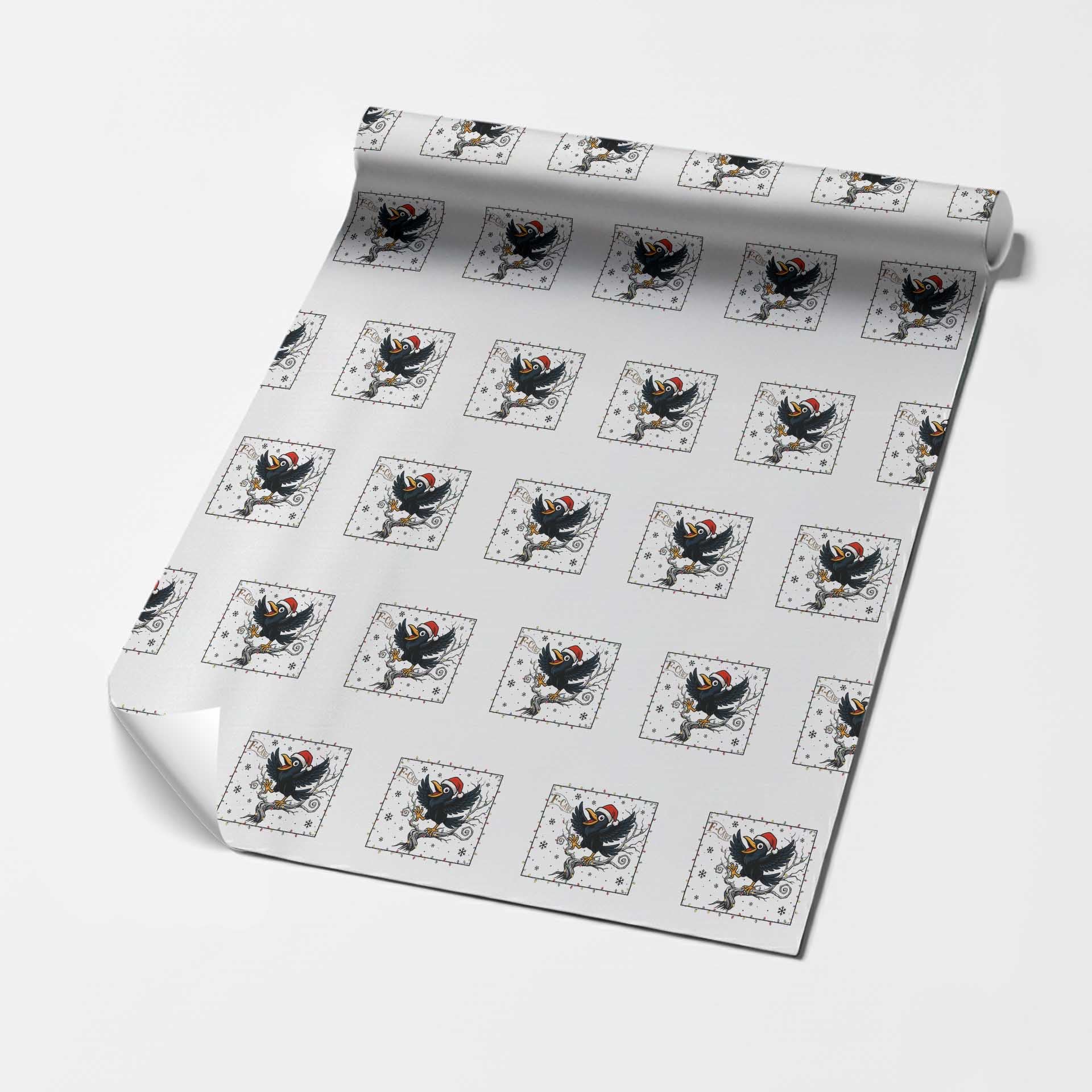 Funny Christmas Raven Lovers Wrapping Paper Roll F Caw F Joke Gift TS12 White Print Your Wear