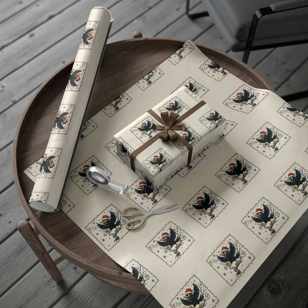 Funny Christmas Raven Lovers Wrapping Paper Roll F Caw F Joke Gift TS12 Beige Print Your Wear