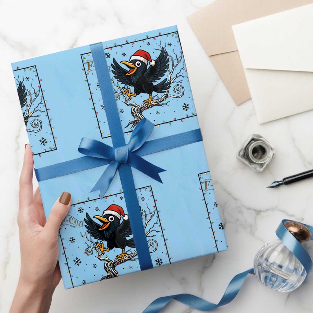 Funny Christmas Raven Lovers Wrapping Paper Roll F Caw F Joke Gift TS12 Light Blue Print Your Wear