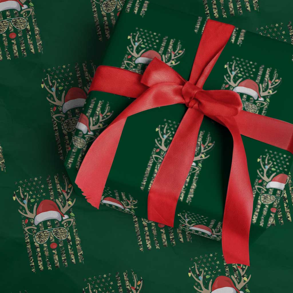 Funny Christmas Reindeer Hunting Camo Flag Wrapping Paper Roll TS11 Green Print Your Wear